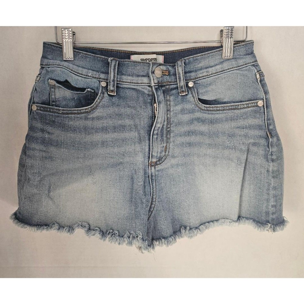 PINK Victoria's Secret Cutoff Shorts Size 26 High Rise Light Wash Festival Denim